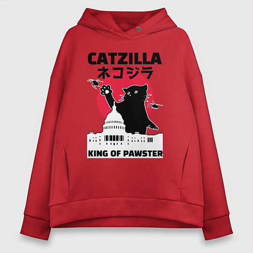 Женское худи оверсайз Catzilla King of Pawster / Красный – фото 1