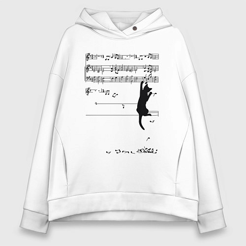 Женское худи оверсайз Music cat / Белый – фото 1