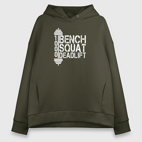 Женское худи оверсайз Bench, squat, deadlift / Хаки – фото 1