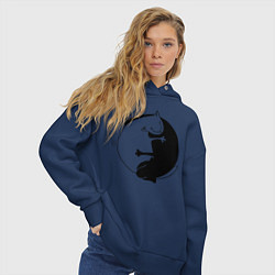 Толстовка оверсайз женская Инь-Янь Коты, цвет: тёмно-синий — фото 2