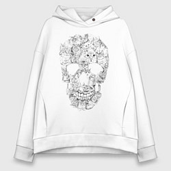 Толстовка оверсайз женская ЧЕРЕП ИЗ КОТИКОВ, цвет: белый