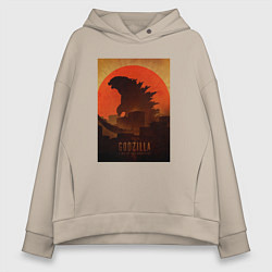 Толстовка оверсайз женская Godzilla and red sun, цвет: миндальный