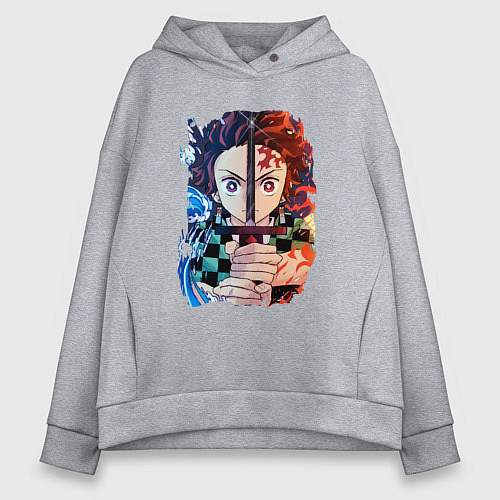 Женское худи оверсайз KIMETSU NO YAIBA / Меланж – фото 1