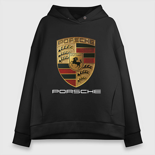 Женское худи оверсайз PORSCHE / Черный – фото 1