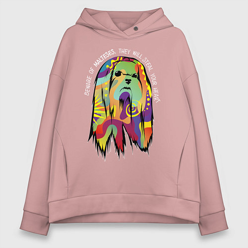 Женское худи оверсайз Берегись болонок! / Пыльно-розовый – фото 1