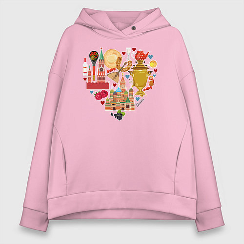 Женское худи оверсайз LOVE RUSSIA / Светло-розовый – фото 1