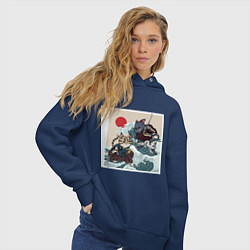 Толстовка оверсайз женская Битва японских котов Z, цвет: тёмно-синий — фото 2
