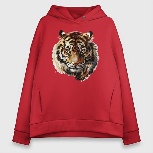 Женское худи оверсайз Тигр Tiger / Красный – фото 1
