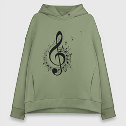 Женское худи оверсайз Скрипичный ключ ноты по кругу