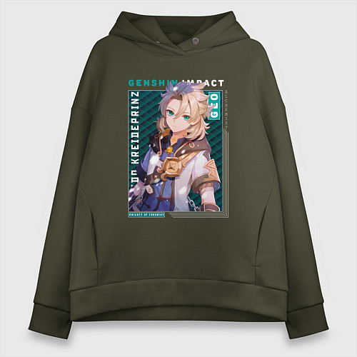 Женское худи оверсайз Альбедо Albedo с надписями, Genshin Impact / Хаки – фото 1