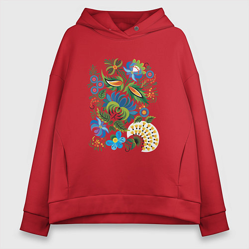 Женское худи оверсайз Славянский орнамент / Красный – фото 1