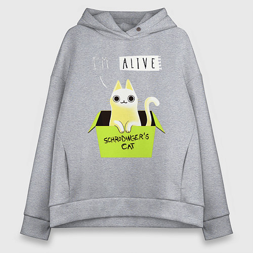 Женское худи оверсайз Кот спереди жив, а сзади / Меланж – фото 1