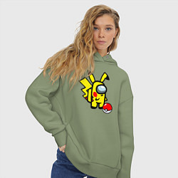 Толстовка оверсайз женская Among us Pikachu and Pokeball, цвет: авокадо — фото 2