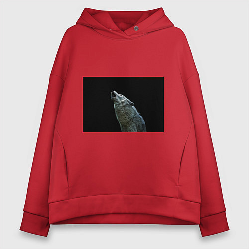 Женское худи оверсайз Воющий волк / Красный – фото 1