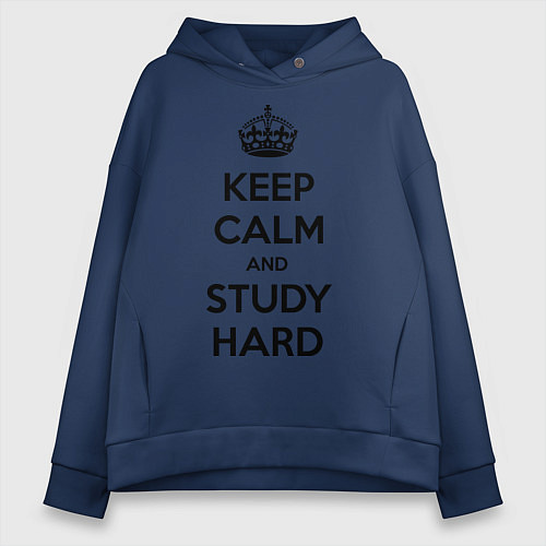 Женское худи оверсайз Keep Calm & Study Hard / Тёмно-синий – фото 1