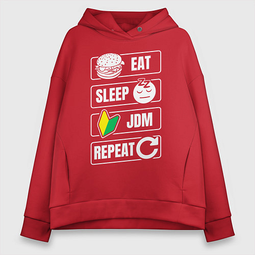 Женское худи оверсайз Eat Sleep JDM Repeat / Красный – фото 1
