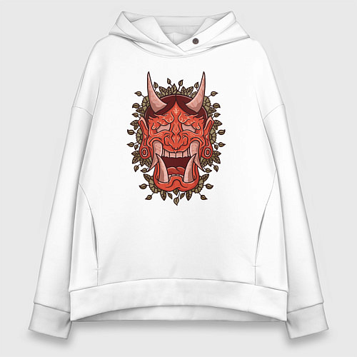 Женское худи оверсайз Oni demon samurai mask / Белый – фото 1