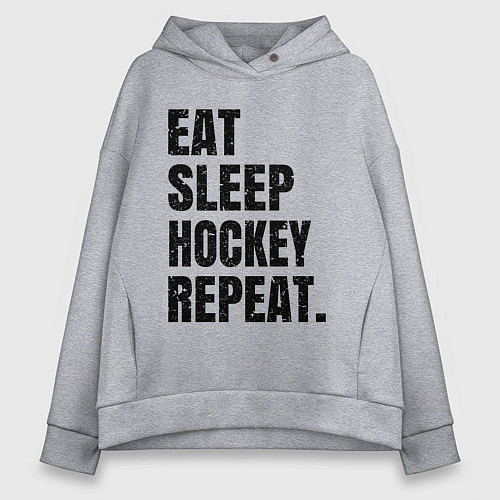 Женское худи оверсайз EAT SLEEP HOCKEY REPEAT / Меланж – фото 1