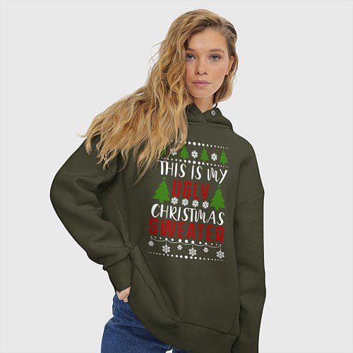 Женское худи оверсайз My ugly christmas sweater / Хаки – фото 3