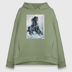 Толстовка оверсайз женская Лошадь арт, цвет: авокадо