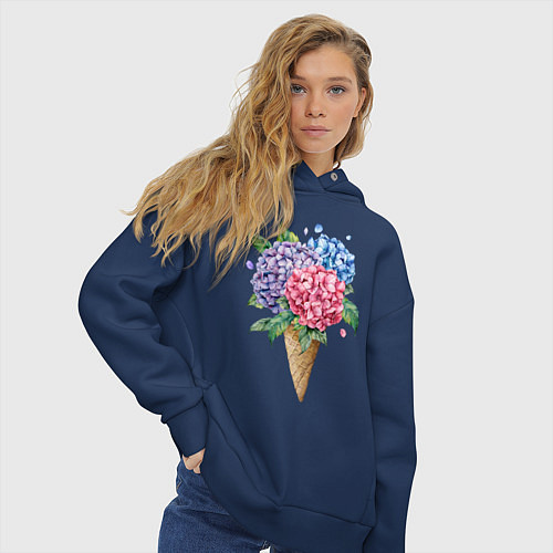 Женское худи оверсайз Букет цветов в рожке / Тёмно-синий – фото 3
