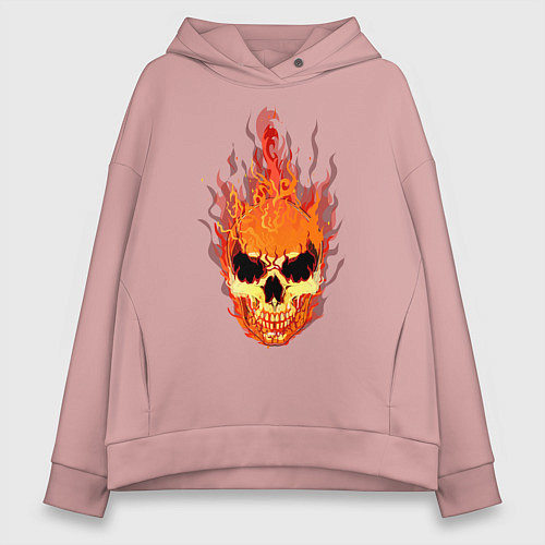 Женское худи оверсайз Fire flame skull / Пыльно-розовый – фото 1