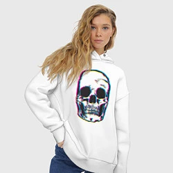 Толстовка оверсайз женская Glitch Skull, цвет: белый — фото 2