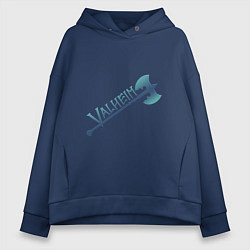 Толстовка оверсайз женская Valheim светлое лого с секирой, цвет: тёмно-синий
