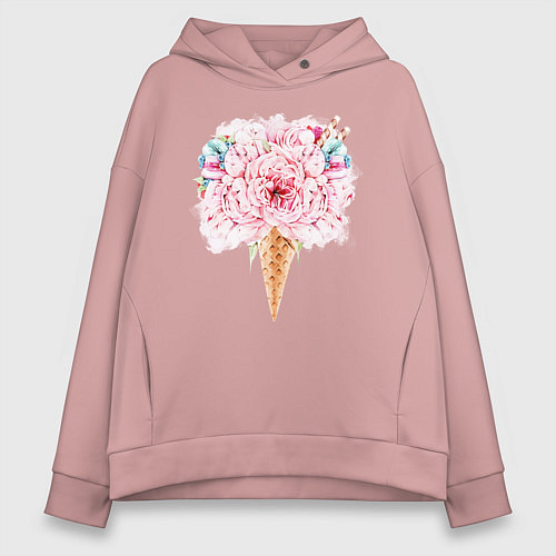 Женское худи оверсайз Flowers ice cream / Пыльно-розовый – фото 1