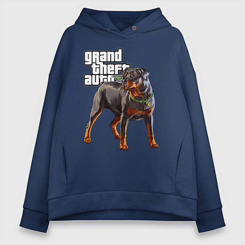 Женское худи оверсайз ЧОП - ротвейлер из GTA 5 / Тёмно-синий – фото 1