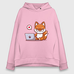 Толстовка оверсайз женская Cute fox and laptop, цвет: светло-розовый