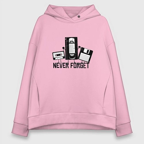 Женское худи оверсайз Never Forget Эпоха VHS / Светло-розовый – фото 1