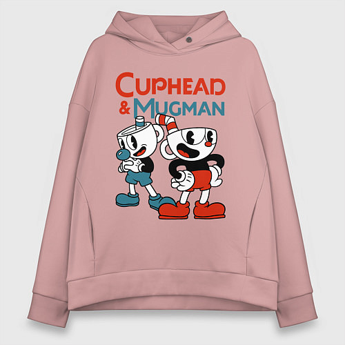 Женское худи оверсайз Cuphead & Mugman / Пыльно-розовый – фото 1