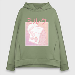 Толстовка оверсайз женская Vaporwave Strawberry Milk, цвет: авокадо