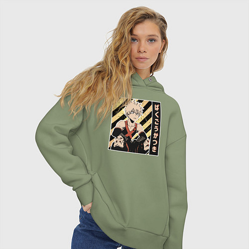 Женское худи оверсайз Моя геройская академия Бакуго / Авокадо – фото 3