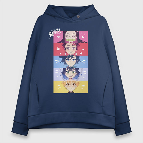 Женское худи оверсайз Клинок, рассекающий демонов ГЕРОИ / Тёмно-синий – фото 1