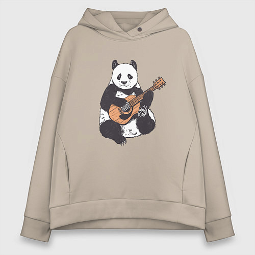 Женское худи оверсайз Панда гитарист Panda Guitar / Миндальный – фото 1