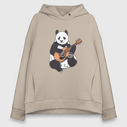 Толстовка оверсайз женская Панда гитарист Panda Guitar, цвет: миндальный