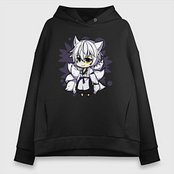 Толстовка оверсайз женская Kitsune Chibi, цвет: черный