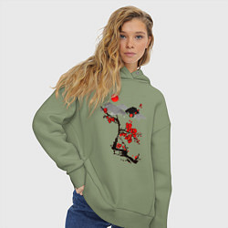 Толстовка оверсайз женская Рисунок Сакура, цвет: авокадо — фото 2