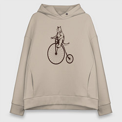 Женское худи оверсайз Винтажный кот на велосипеде