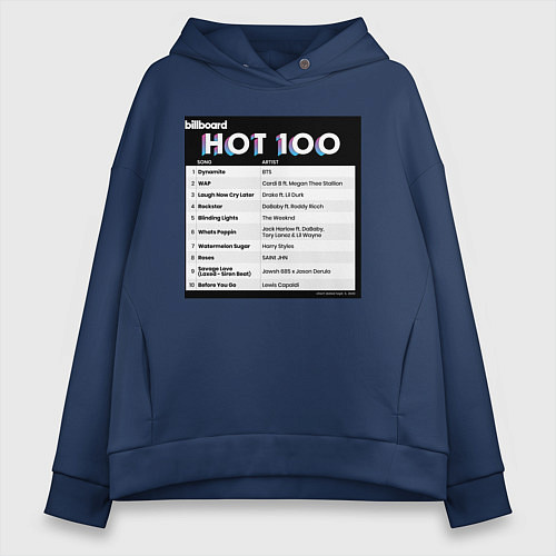 Женское худи оверсайз BTS DYNAMITE BILLBOARD HOT-100 / Тёмно-синий – фото 1