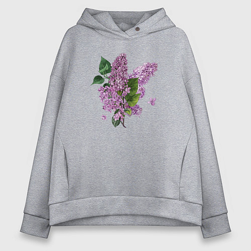 Женское худи оверсайз СИРЕНЬ АКВАРЕЛЬЮ / Меланж – фото 1