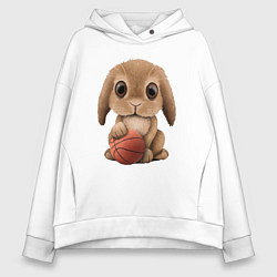 Толстовка оверсайз женская Кролик Баскетболист, цвет: белый