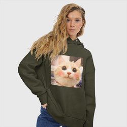 Толстовка оверсайз женская Мем про котов, цвет: хаки — фото 2