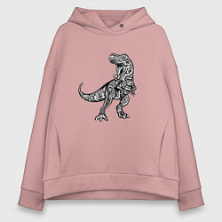 Толстовка оверсайз женская Тираннозавр узор Мандала, цвет: пыльно-розовый