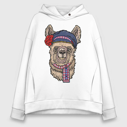 Женское худи оверсайз Славянская лама / Белый – фото 1