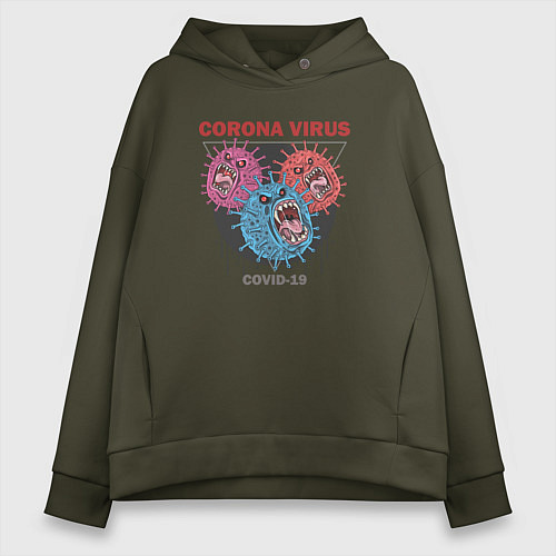 Женское худи оверсайз Коронавирус Coronavirus / Хаки – фото 1