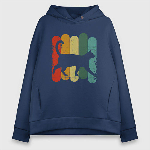 Женское худи оверсайз Walking Cat / Тёмно-синий – фото 1