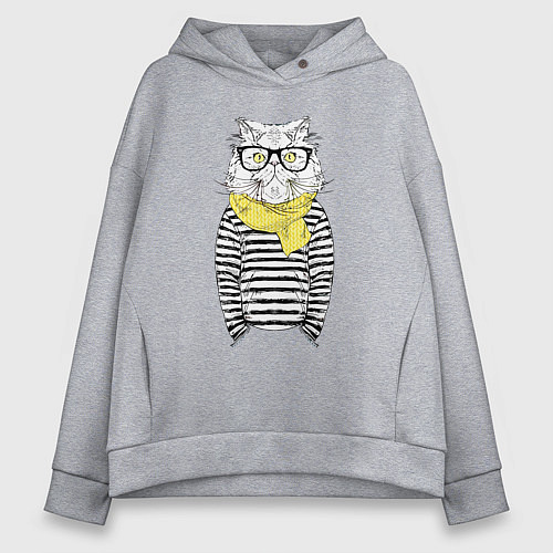 Женское худи оверсайз Hipster Cat / Меланж – фото 1
